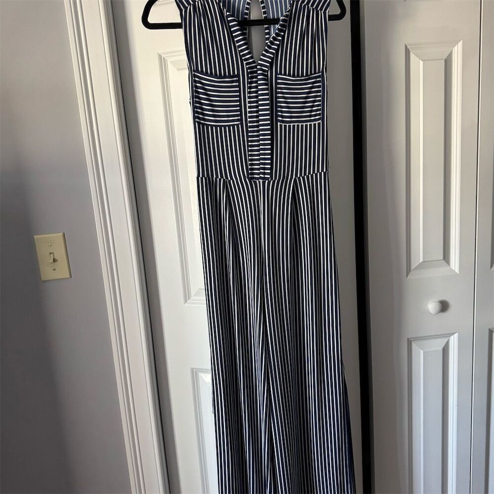 Monteau Women's Striped Sleeveless Romper Blue Size M great spring/summer